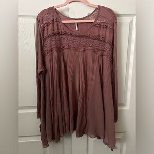 Free People Mauve Lace Long Sleeve Blouse